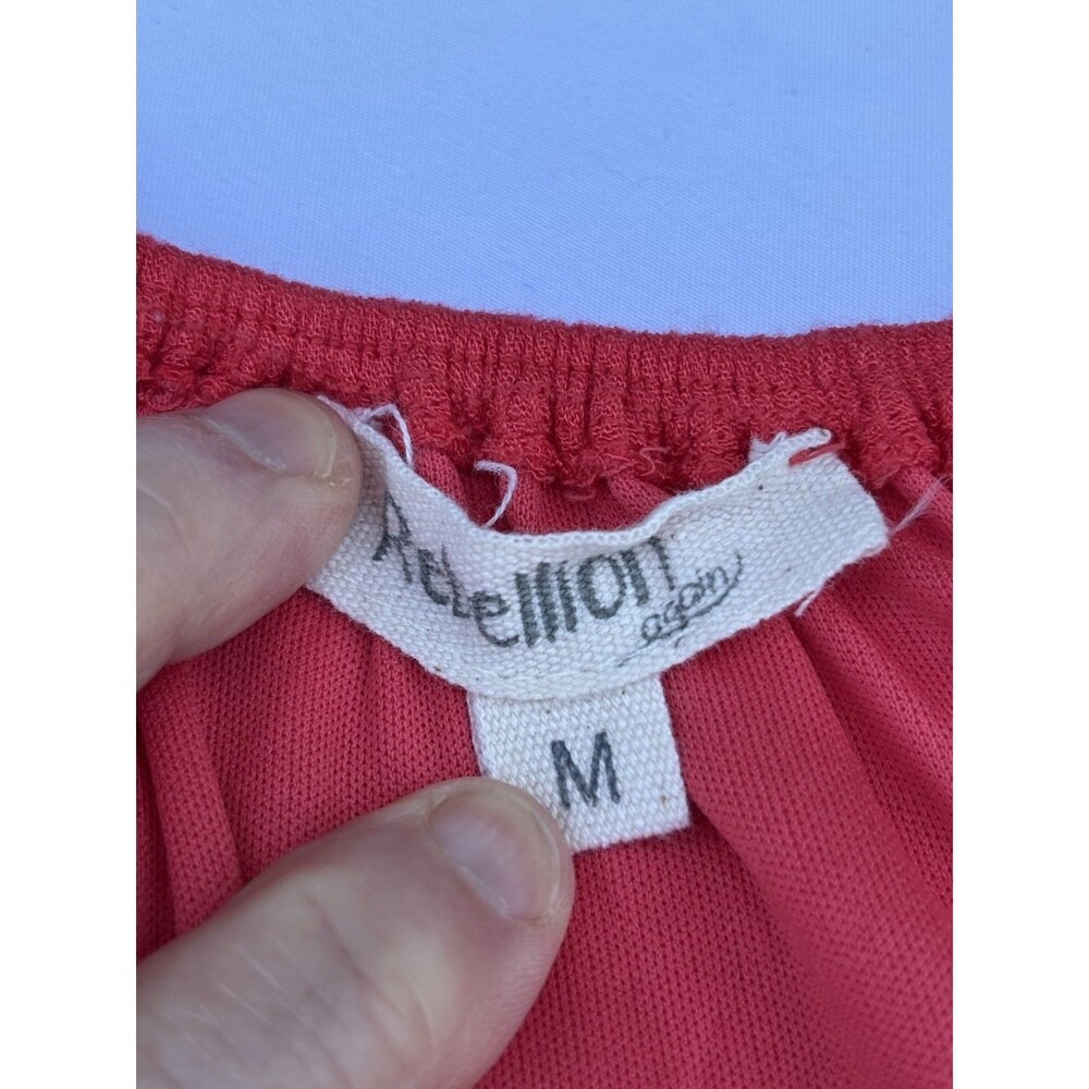 Rebellion Again Short Sleeve Peasant Red Top W/Blue Embroidered Flowers Women M - Picture 4 of 7